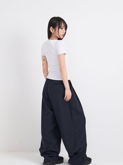 wide stripe tuck pants