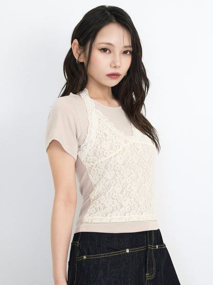 lace overlay halter tops