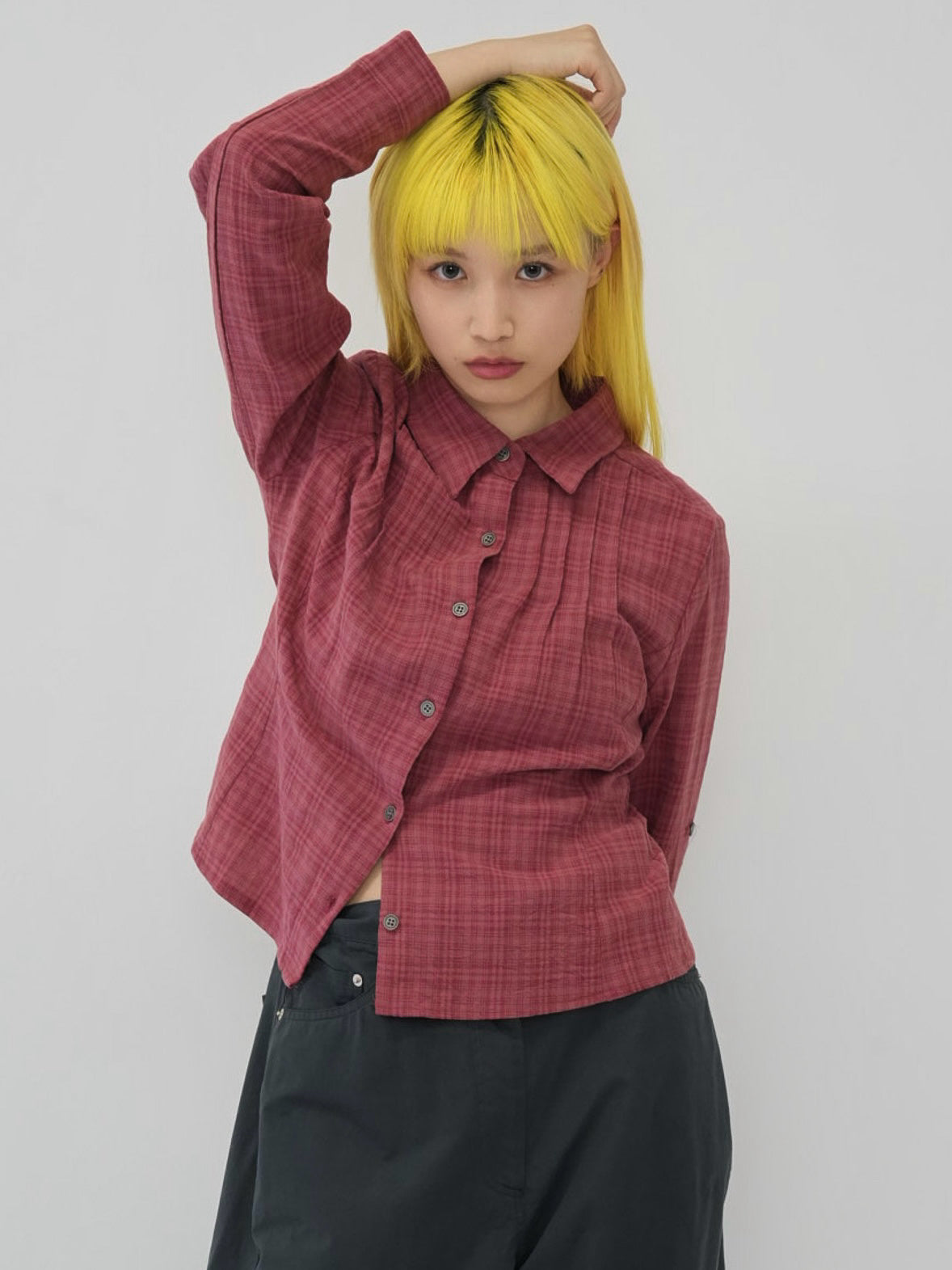 sleeve detail check shirt