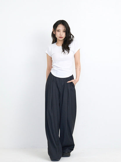 cropped stud henley tops