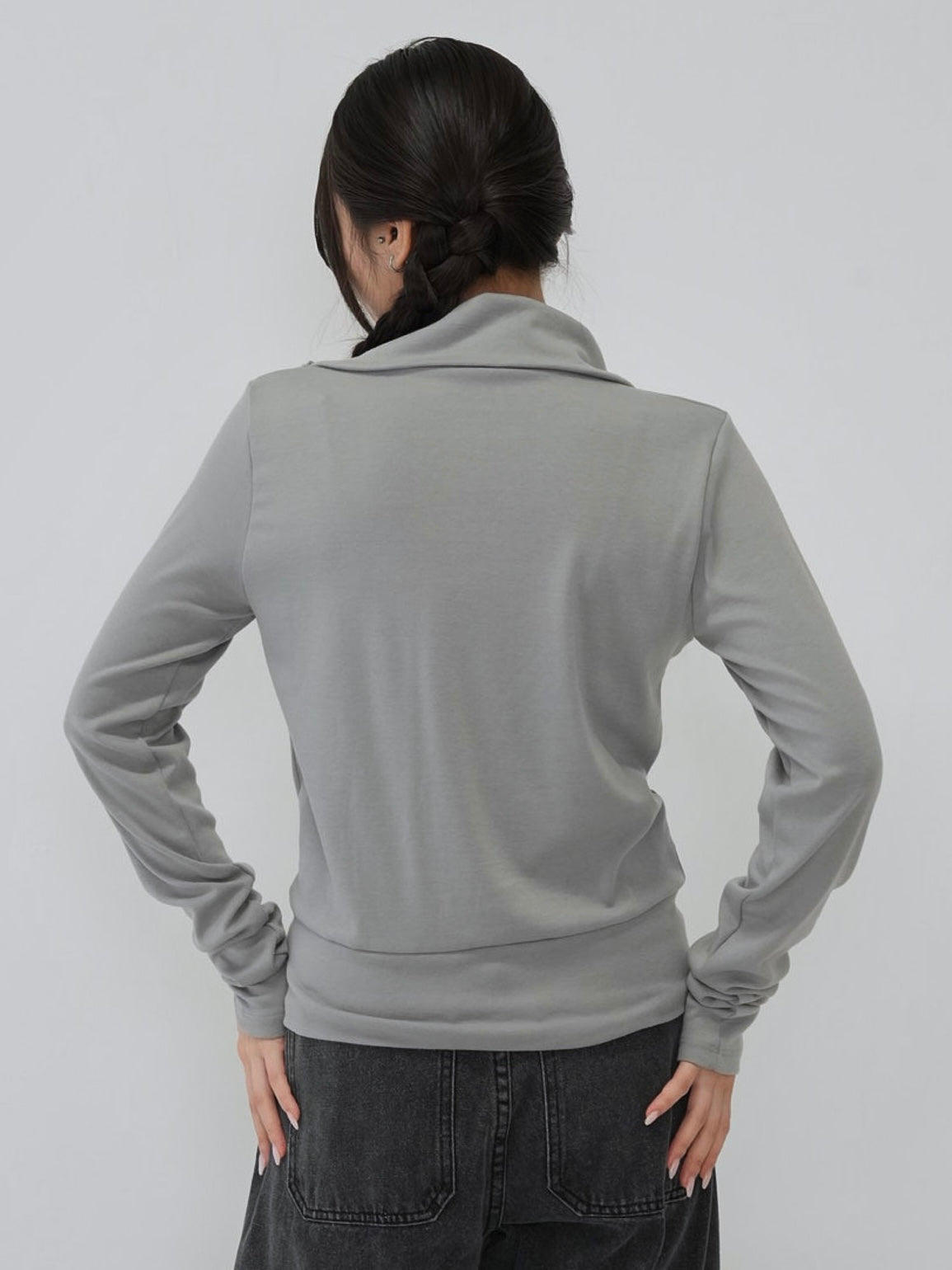 high neck twist button cardigan