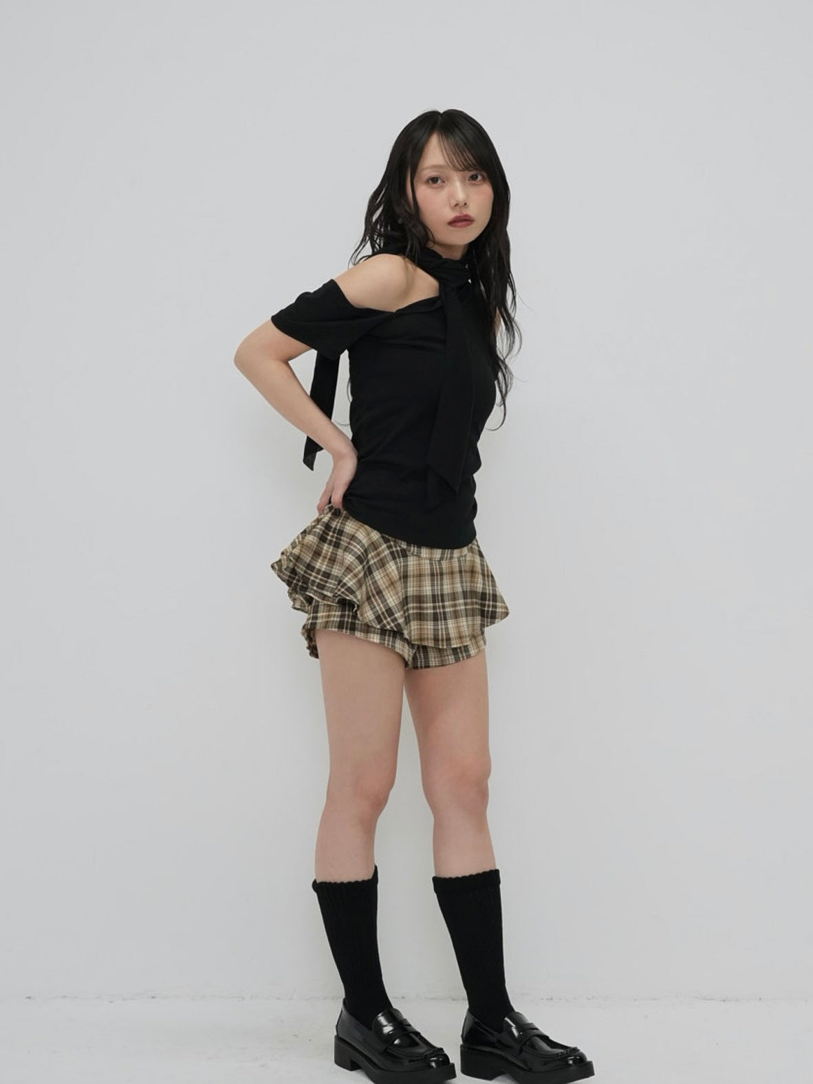 check frill mini skort