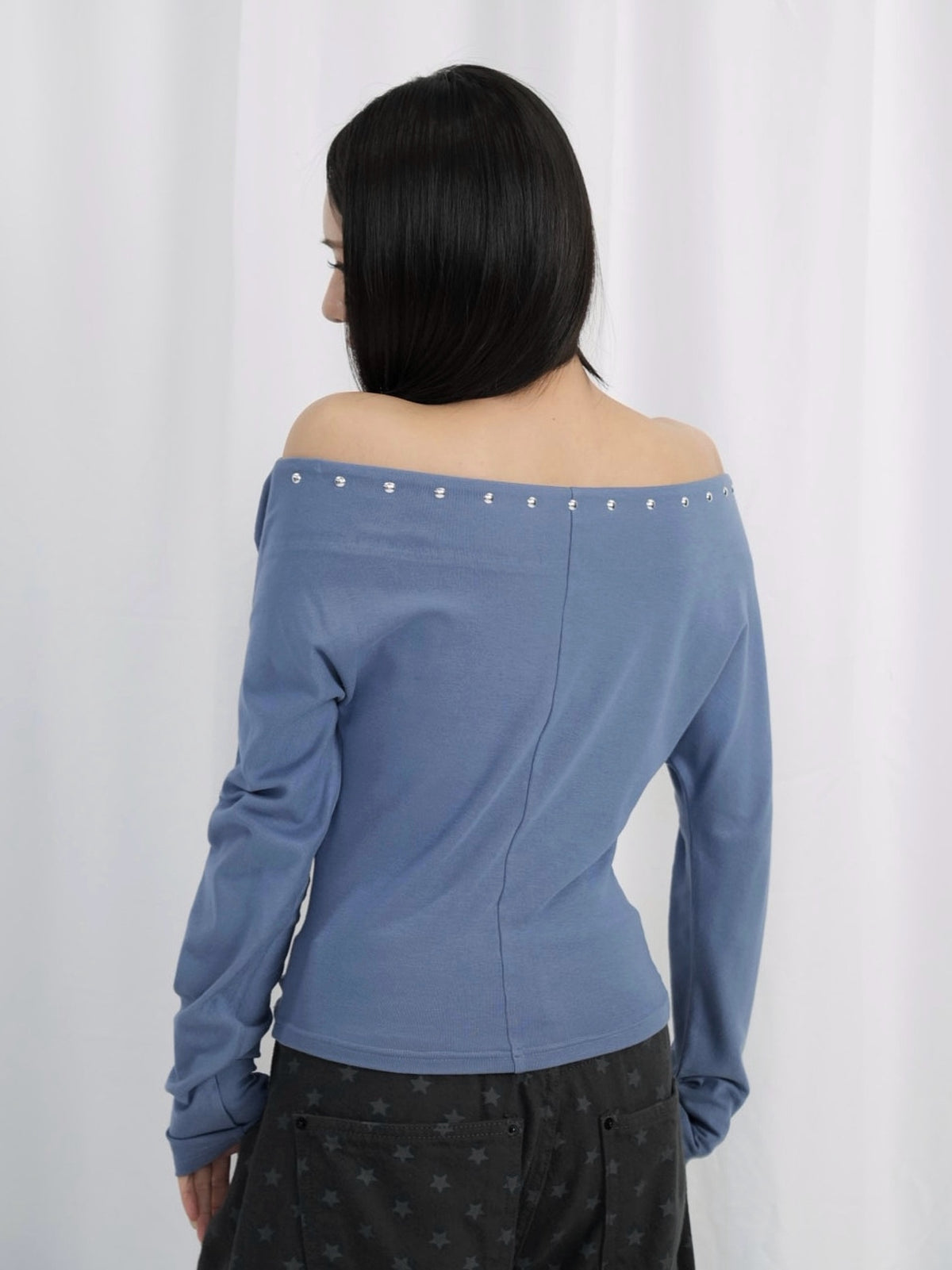studs detail off shoulder tops