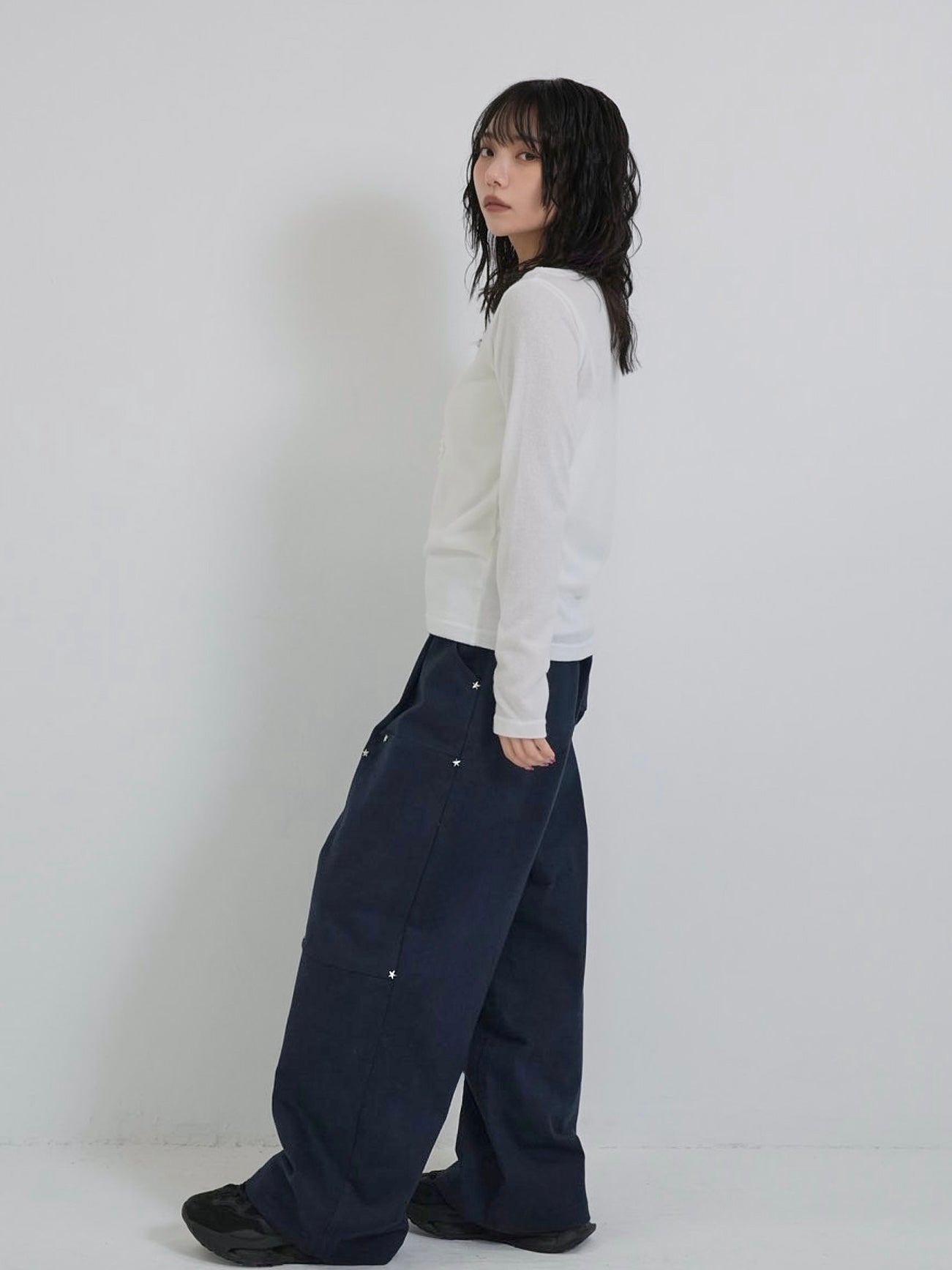 mini studs wide pants｜ミニスタッズワイドパンツ｜大人ガーリー