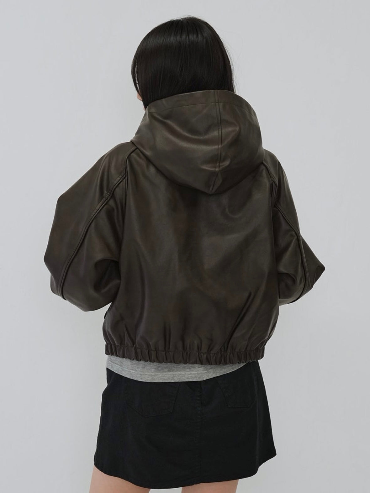 cropped hooded leather jacket