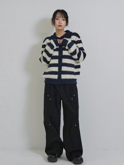 border color knit cardigan