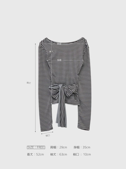 stripe waist wrap tops