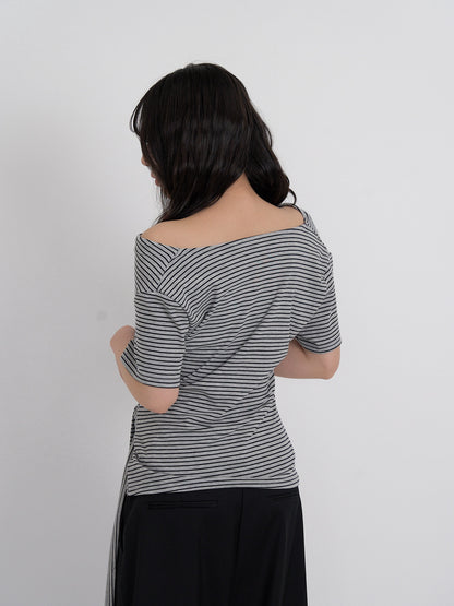 waist tie stripe tops