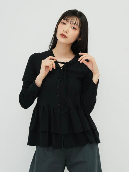 frill front ribbon cardigan