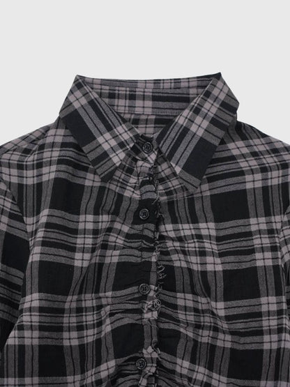 check frill blouse shirt