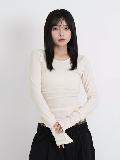 round neck button sleeve tops