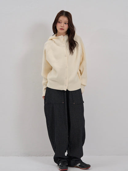 high-neck button knit cardigan