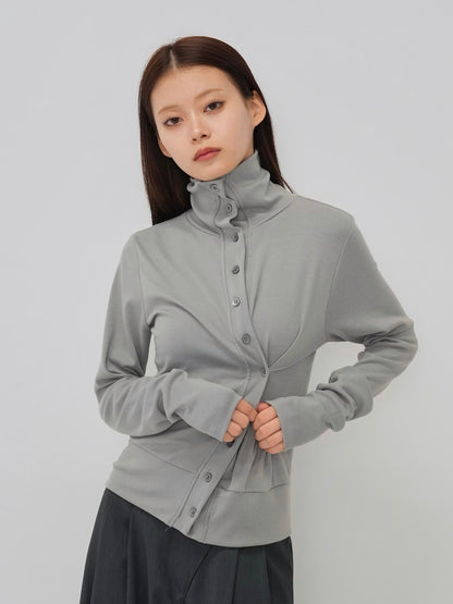 high neck twist button cardigan