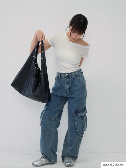 eyelet shoulder bag