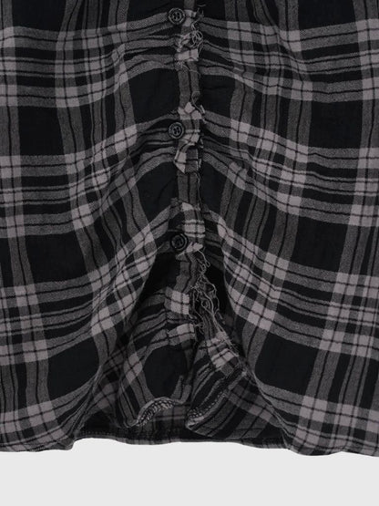 check frill blouse shirt