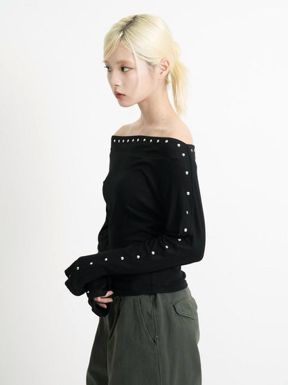 studs detail off shoulder tops