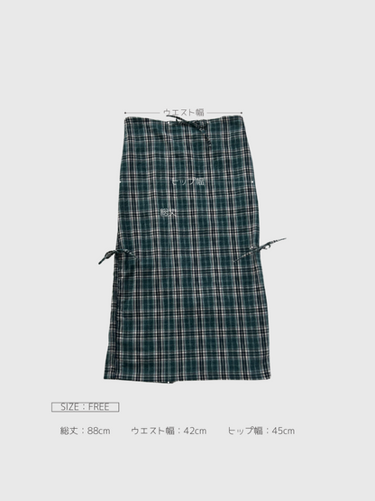 drawstring check skirt