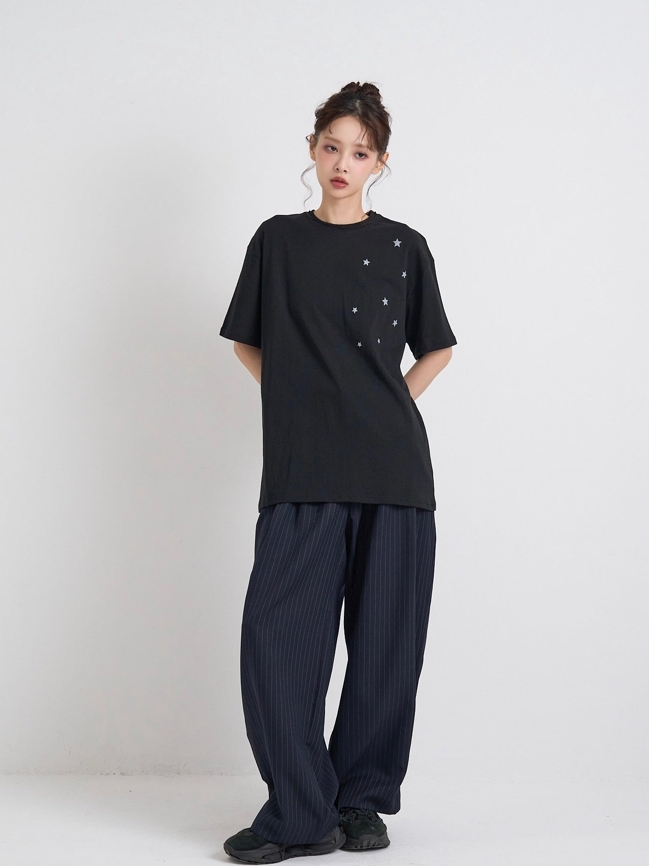 wide stripe tuck pants