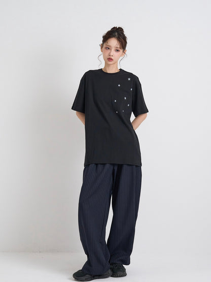 wide stripe tuck pants
