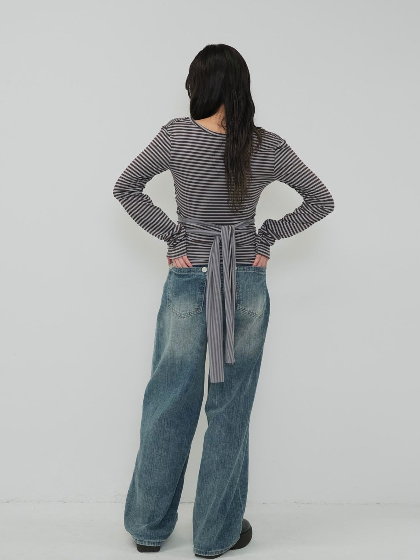 stripe waist wrap tops