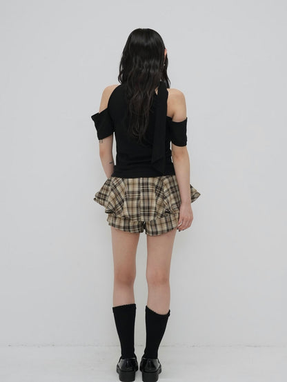 check frill mini skort