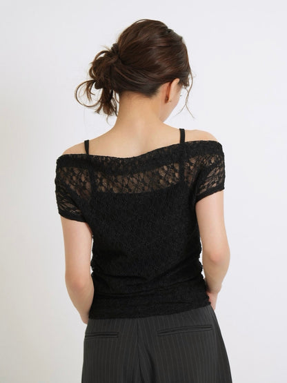lace shirring off shoulder tops