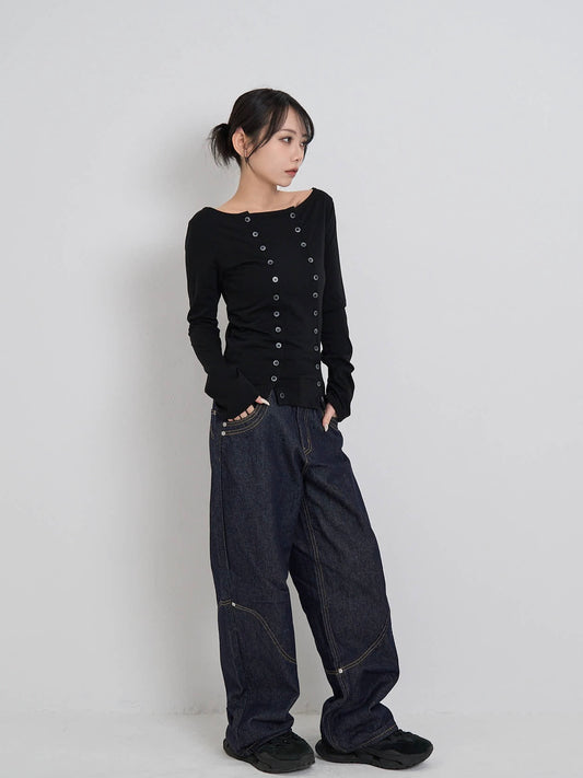 wide stitch denim pants