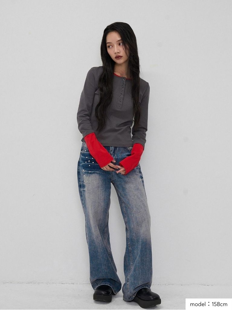 half button bicolor tops #3