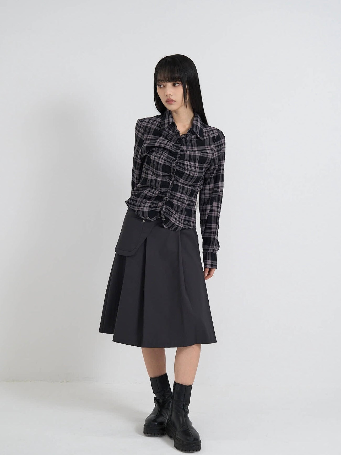 check frill blouse shirt