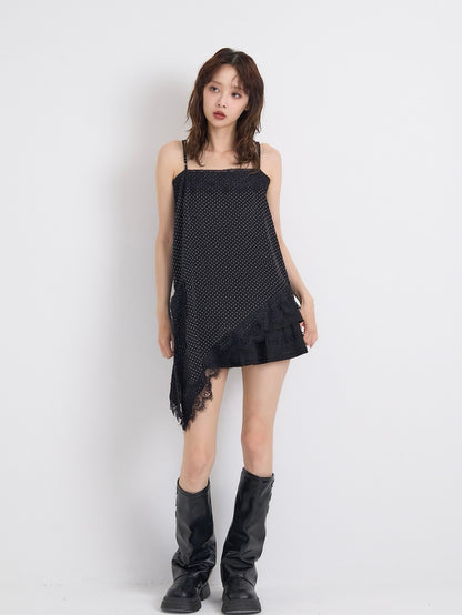 dot lace slip dress