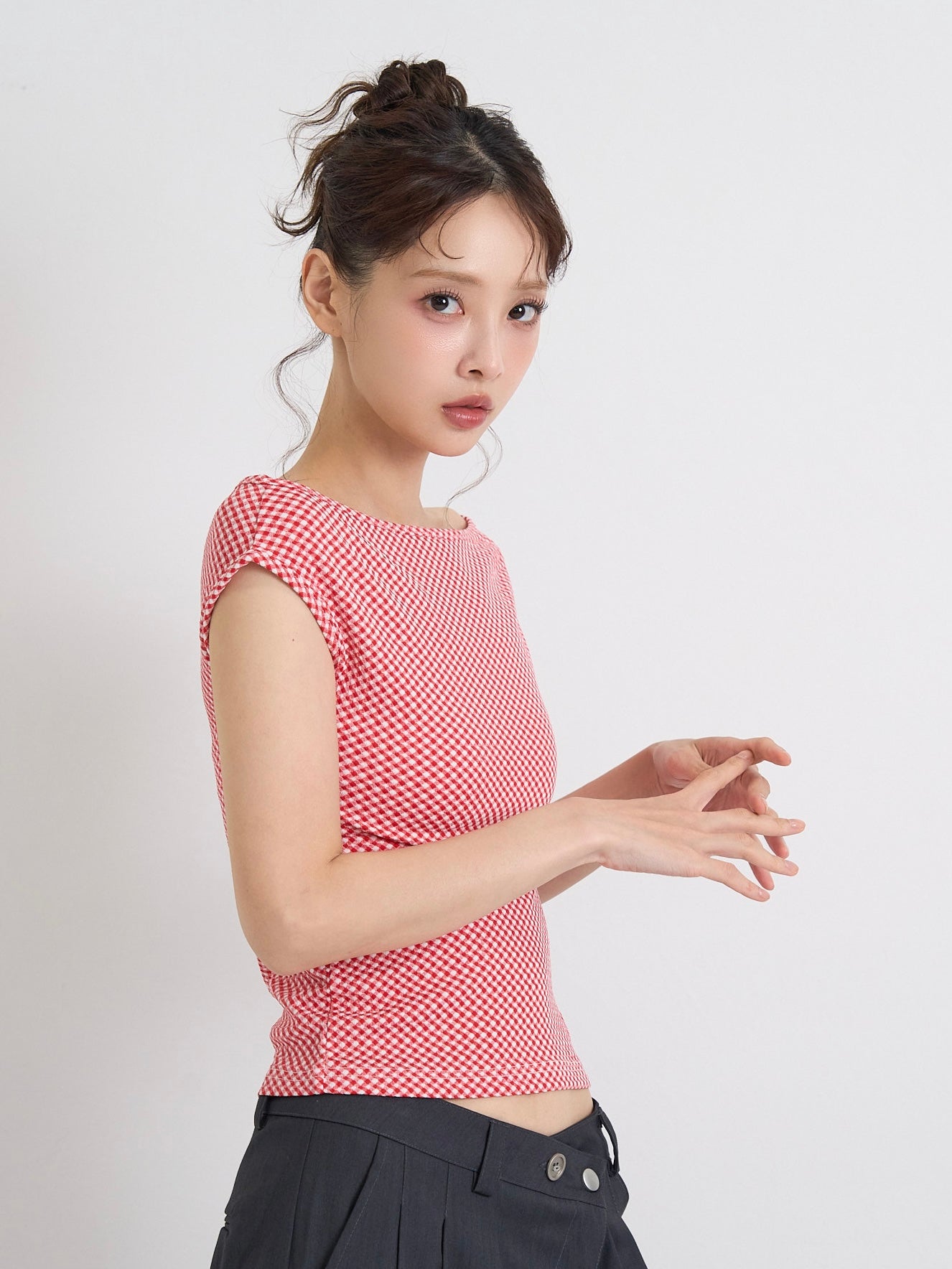 gingham off shoulder tops