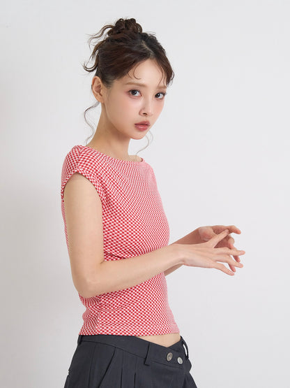gingham off shoulder tops