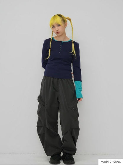 half button bicolor tops #3