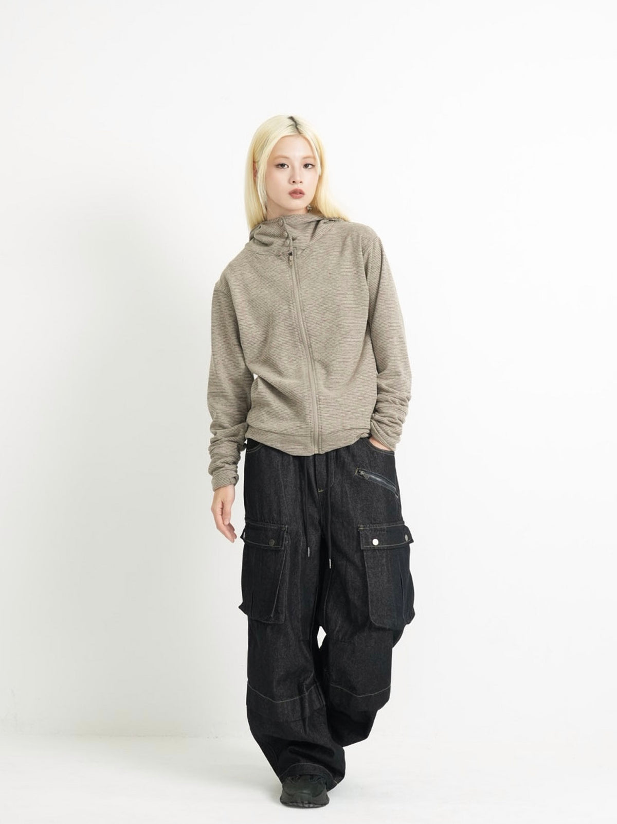 fleece zip button hood tops