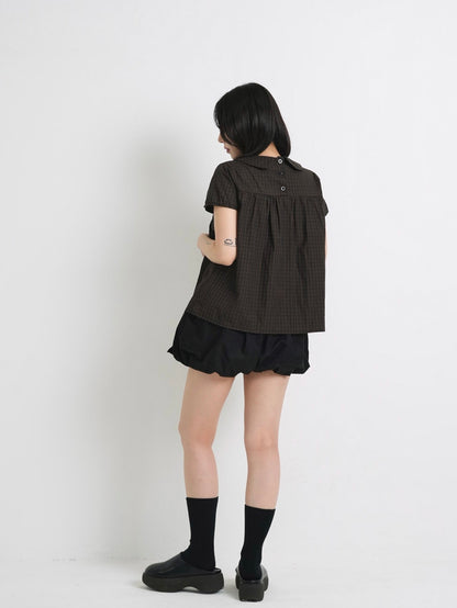 collar check blouse