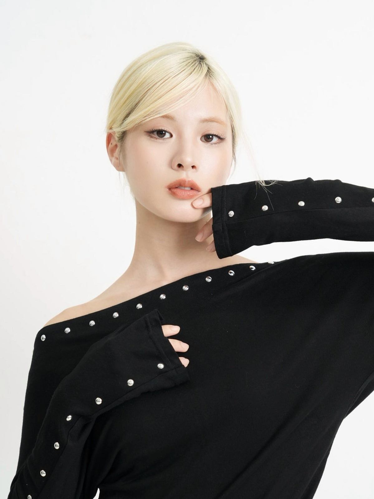 studs detail off shoulder tops