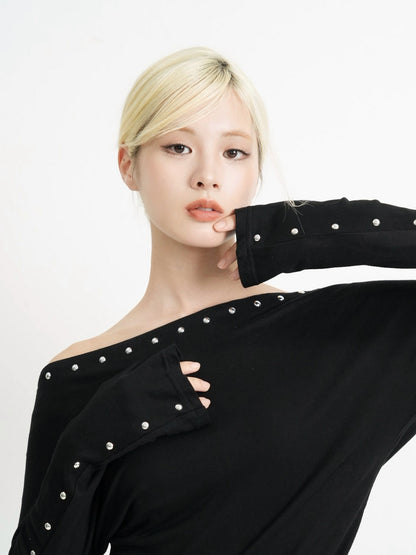 studs detail off shoulder tops
