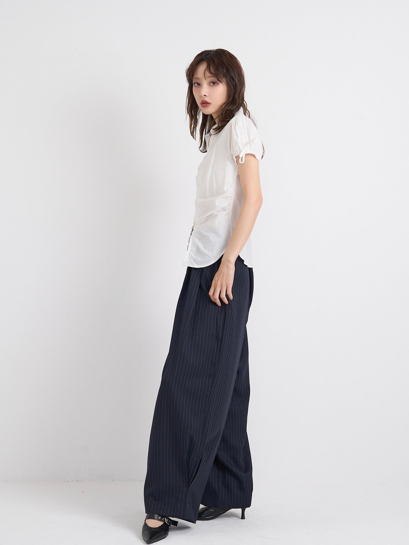 wide stripe tuck pants