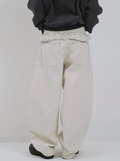 back belt detail wide pants