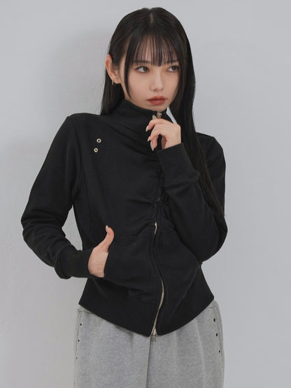 eyelet wave zip tops