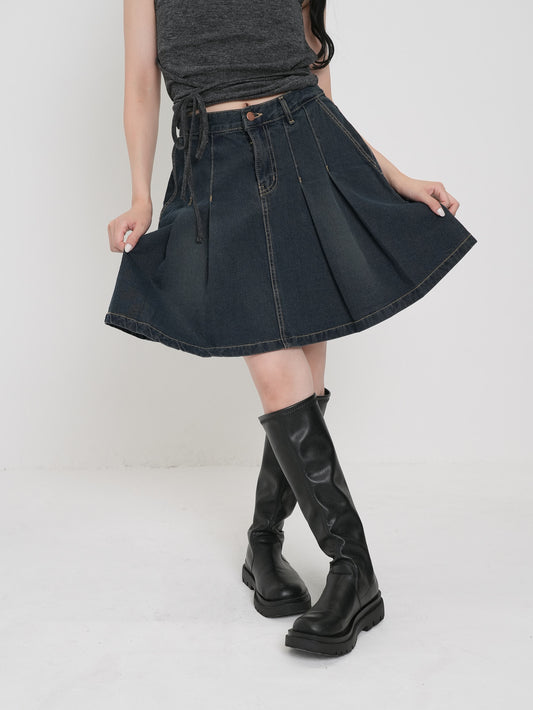 denim pleats skirt