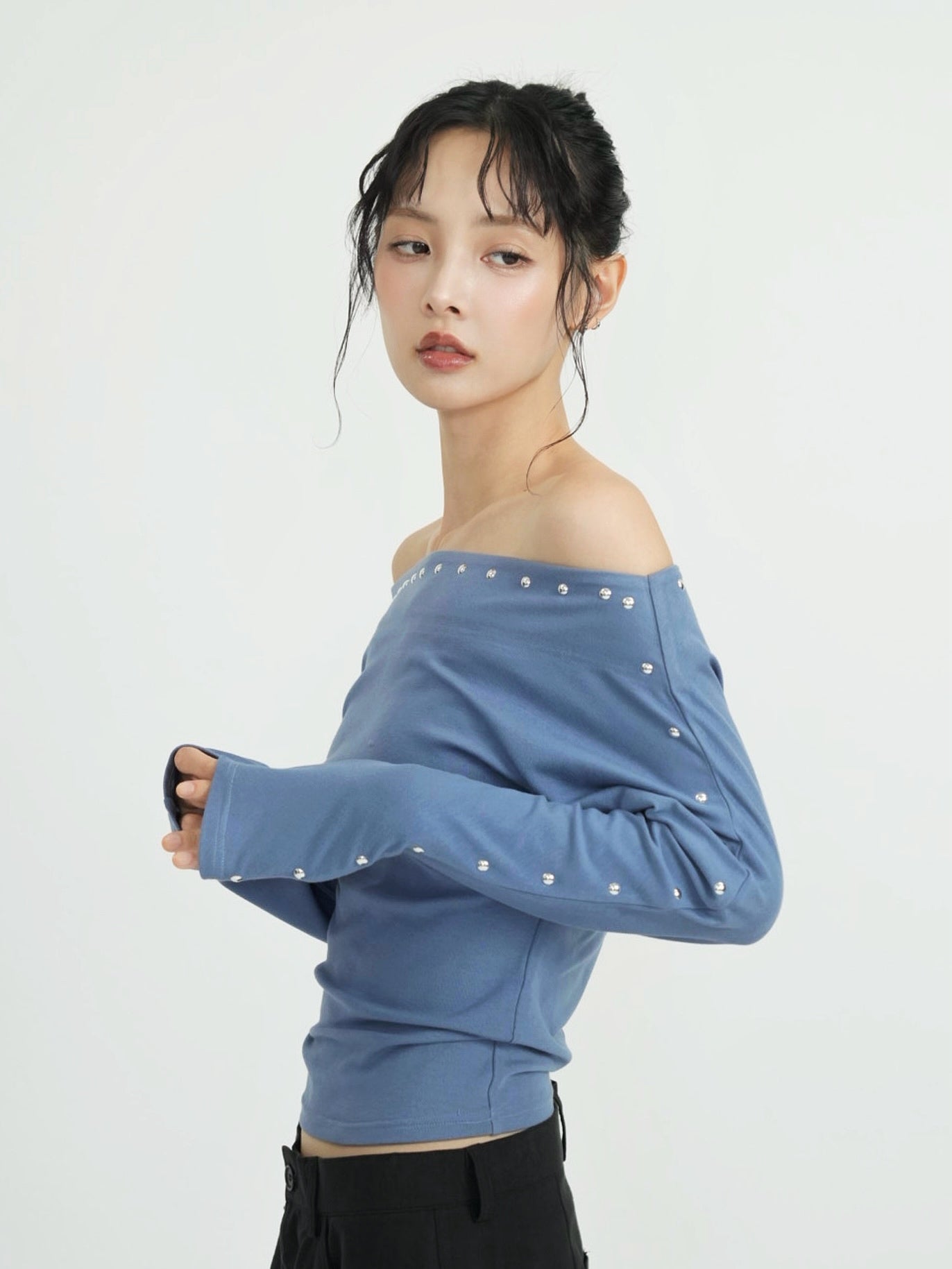 studs detail off shoulder tops
