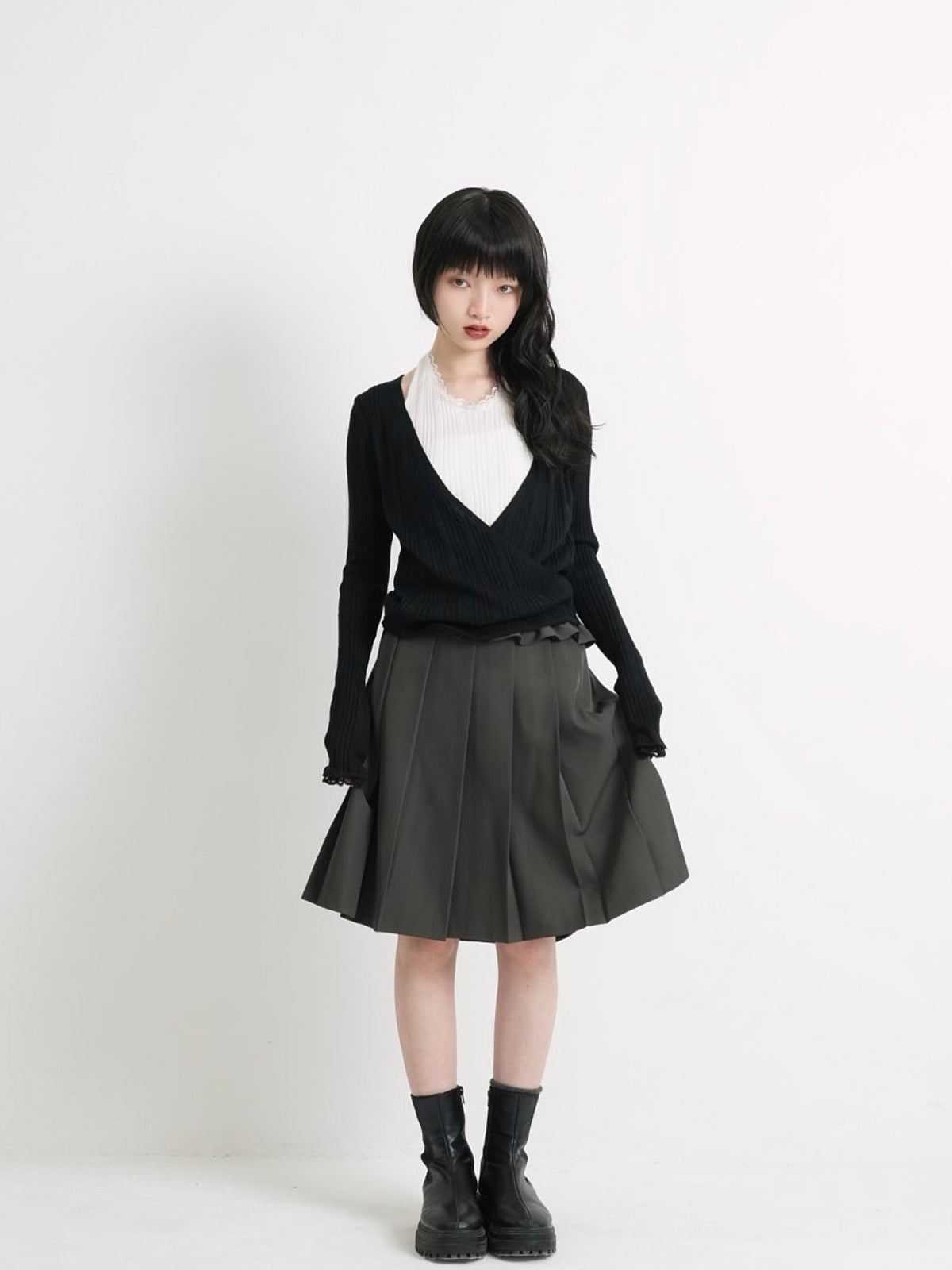 frill waist pleated skirt