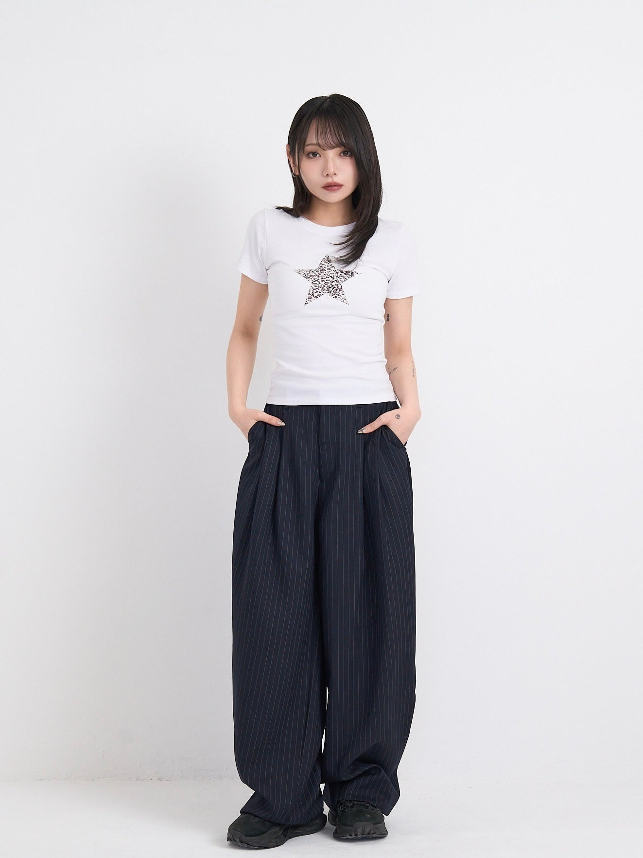 enewdnina ワイドパンツ wide stripe tuck pants – enewdnina