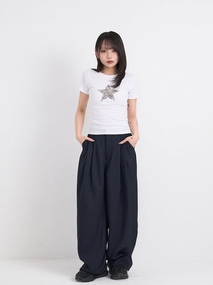 wide stripe tuck pants