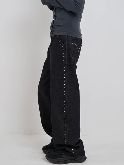 curve studs denim pants