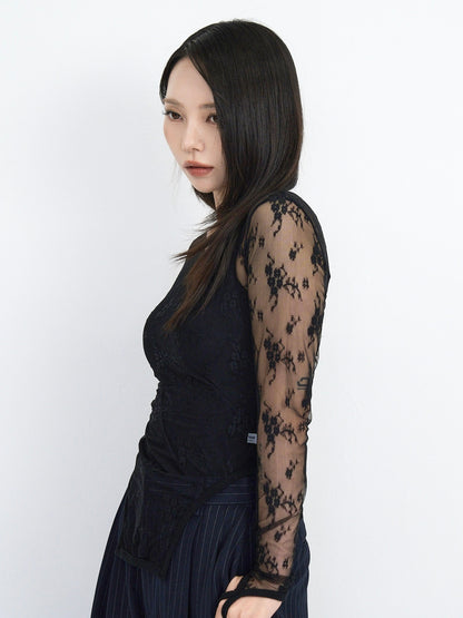 lace side cutout tops