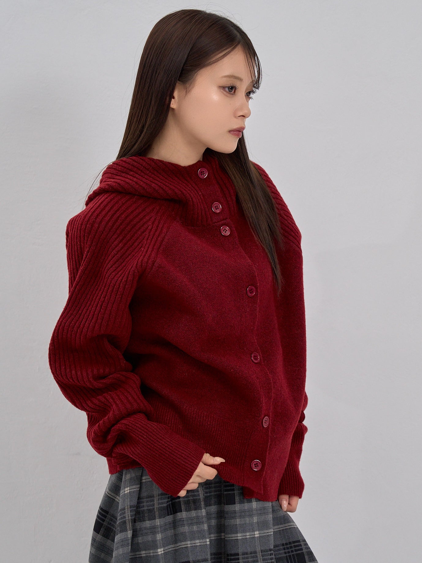 high-neck button knit cardigan