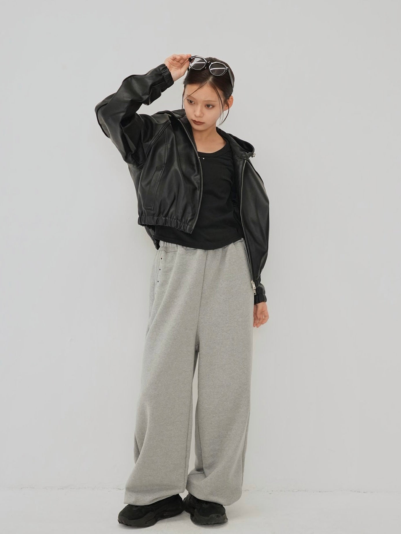 cropped hooded leather jacket