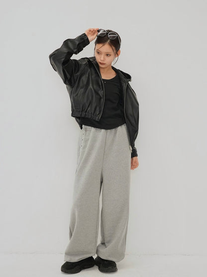 cropped hooded leather jacket